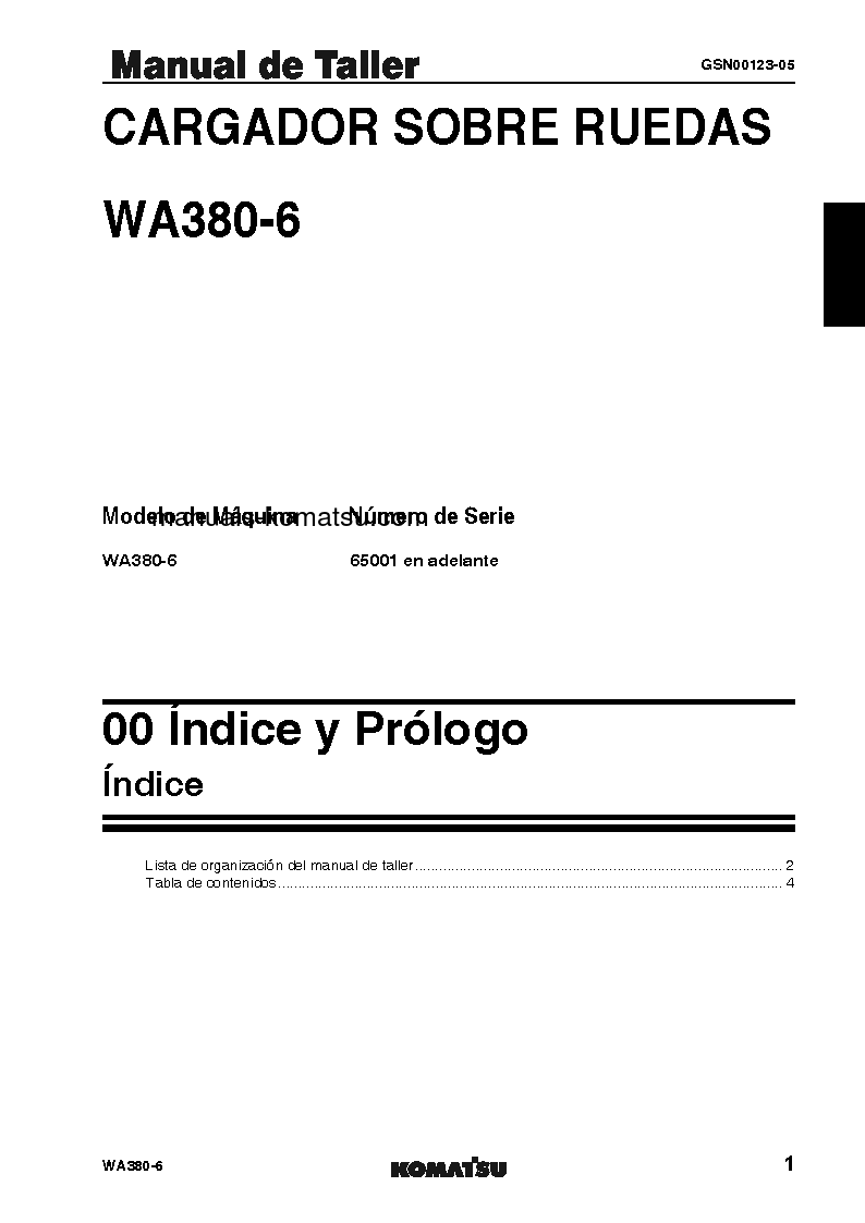 Protected: WA380-6(JPN) S/N 65001-UP Shop (repair) manual (Spanish)