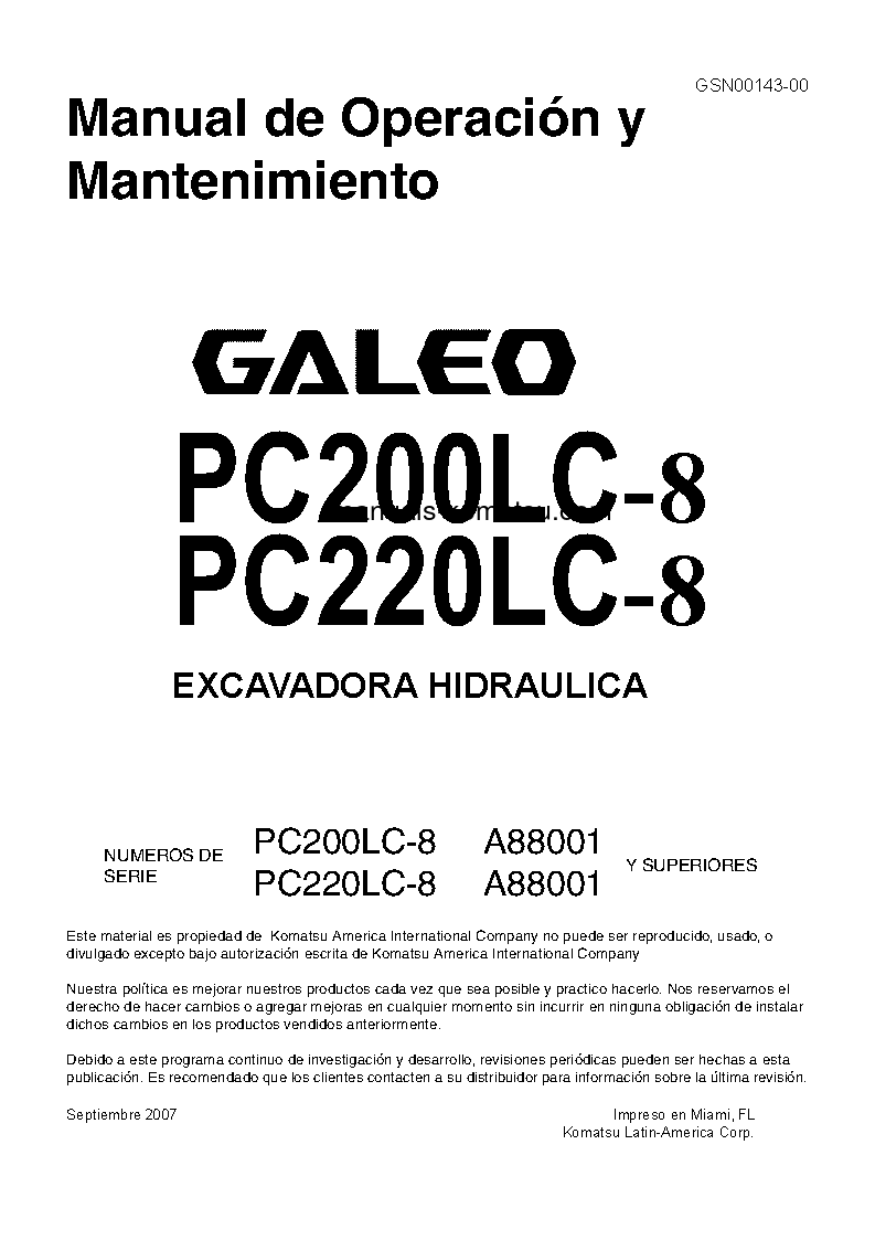 PC220LC-8(USA) S/N A88001-UP Operation manual (Spanish)