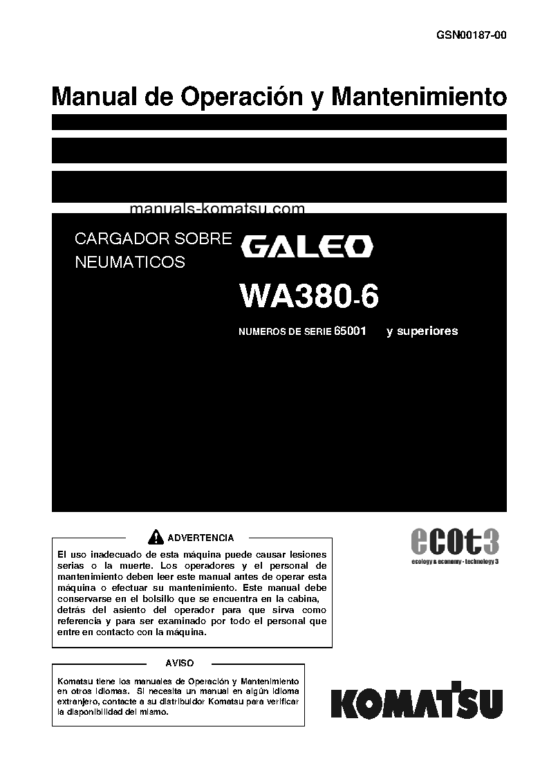 WA380-6(JPN) S/N 65001-UP Operation manual (Spanish)