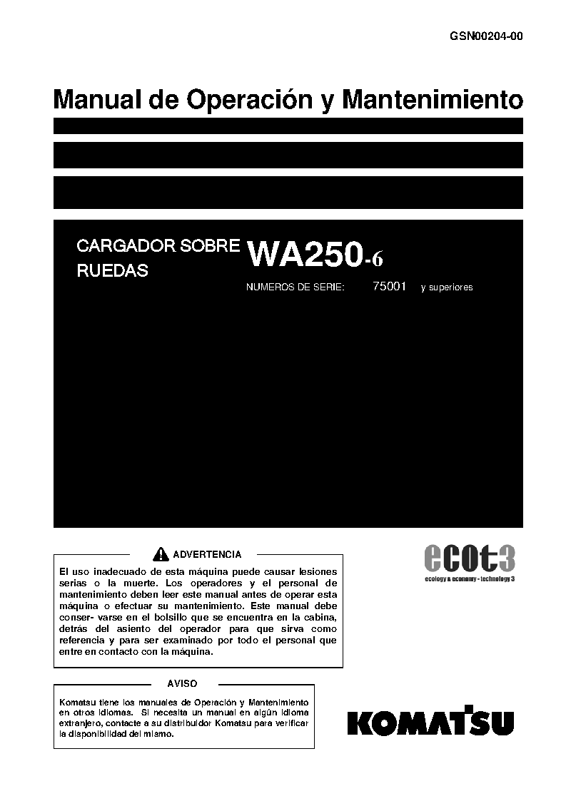 WA250-6(JPN)-FOR N. AMERICA S/N 75001-UP Operation manual (Spanish)