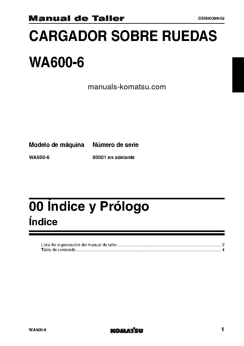 Protected: WA600-6(JPN) S/N 60001-UP Shop (repair) manual (Spanish)