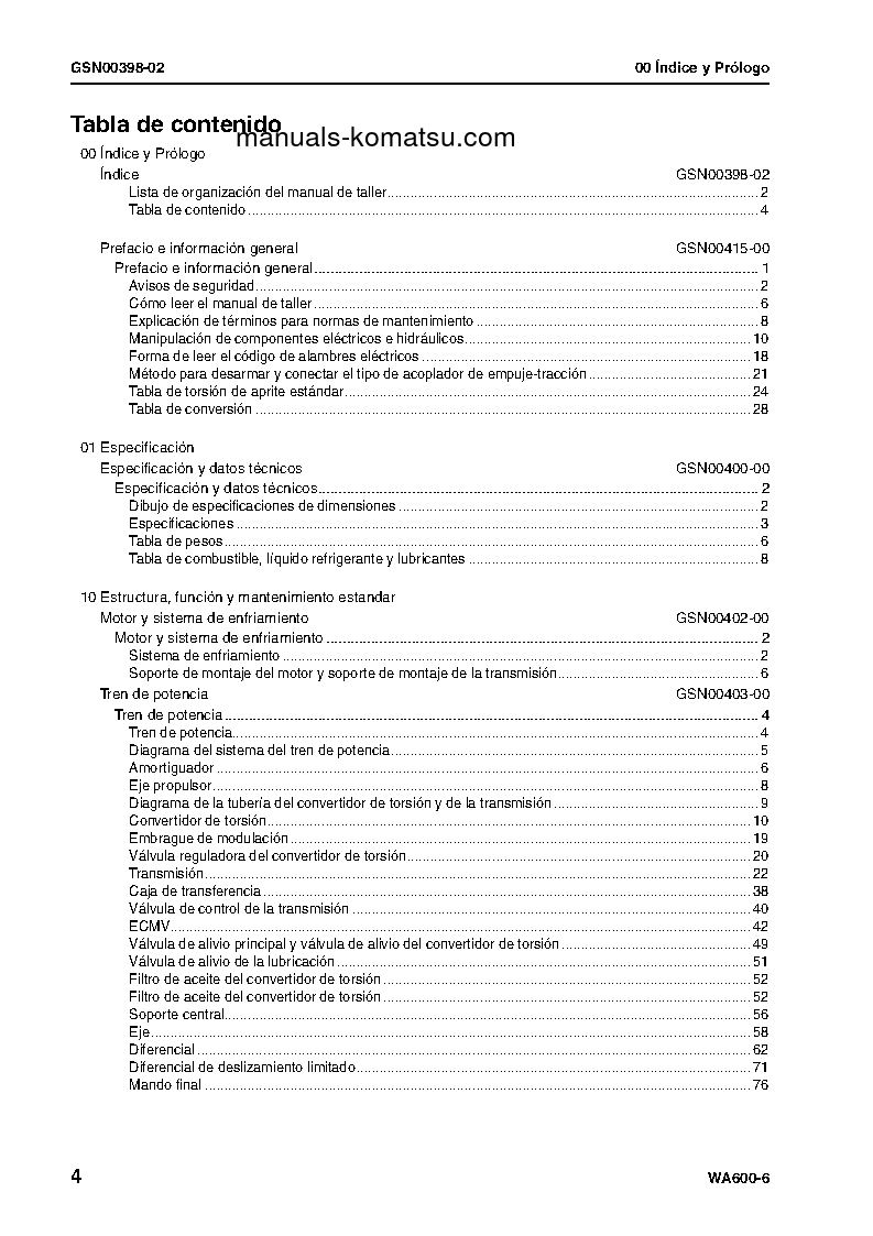 Protected: WA600-6(JPN) S/N 60001-UP Shop (repair) manual (Spanish)