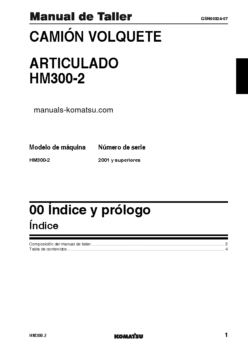 Protected: HM300-2(USA) S/N A11001-UP Shop (repair) manual (Spanish)