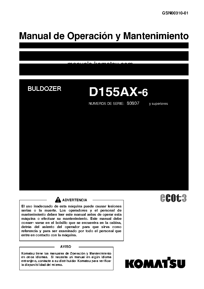 D155AX-6(JPN) S/N 80807-UP Operation manual (Spanish)