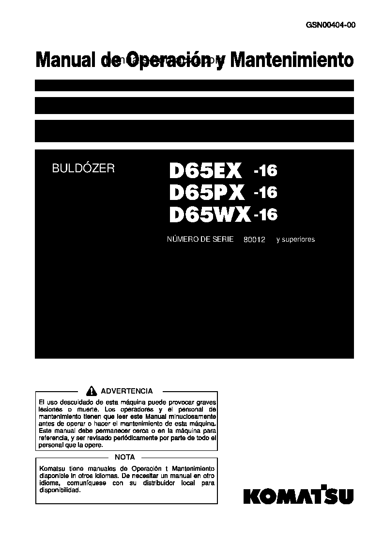 D65EX-16(JPN) S/N 80012-UP Operation manual (Spanish)