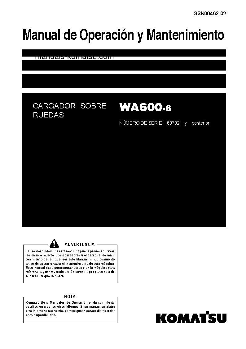 WA600-6(JPN) S/N 60732-UP Operation manual (Spanish)
