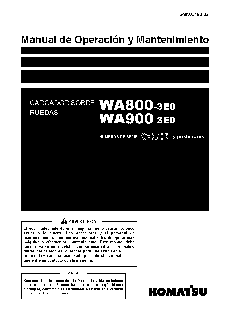 WA900-3(JPN)-E0 S/N 60095-60161 Operation manual (Spanish)