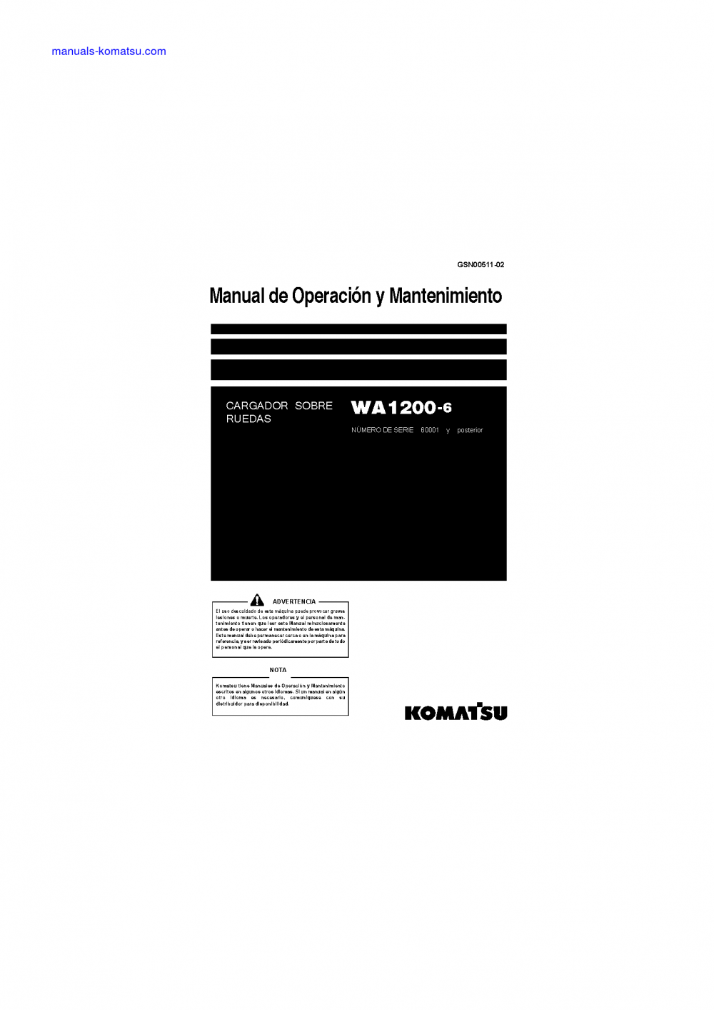 WA1200-6(JPN) S/N 60001-UP Operation manual (Spanish)