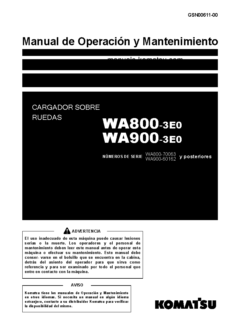 WA800-3(JPN)-E0 S/N 70063-UP Operation manual (Spanish)