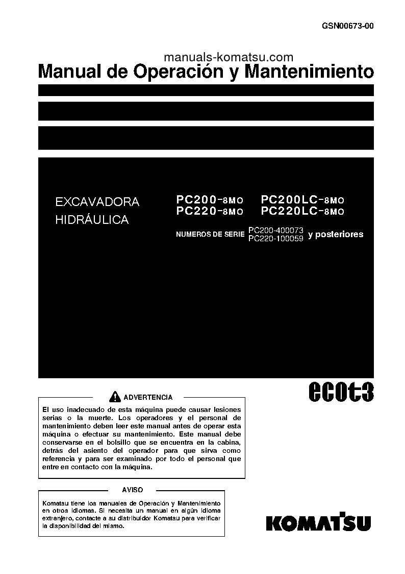 PC220-8(JPN)-M0 S/N 100059-UP Operation manual (Spanish)