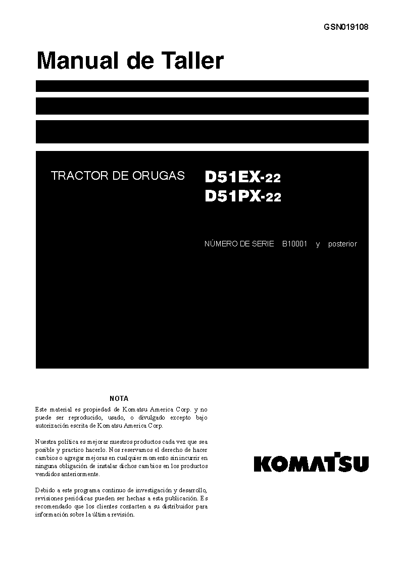 D51EX-22(BRA) S/N B10001-UP Shop (repair) manual (Spanish)