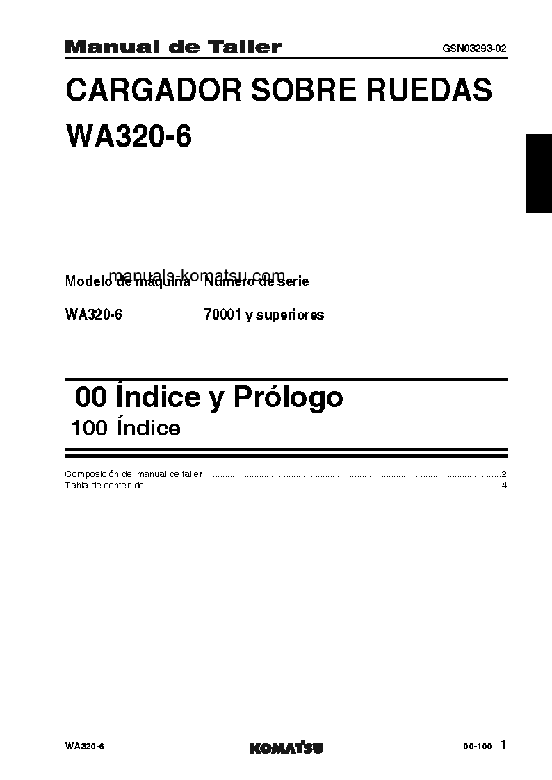 Protected: WA320-6(JPN) S/N 70001-UP Shop (repair) manual (Spanish)