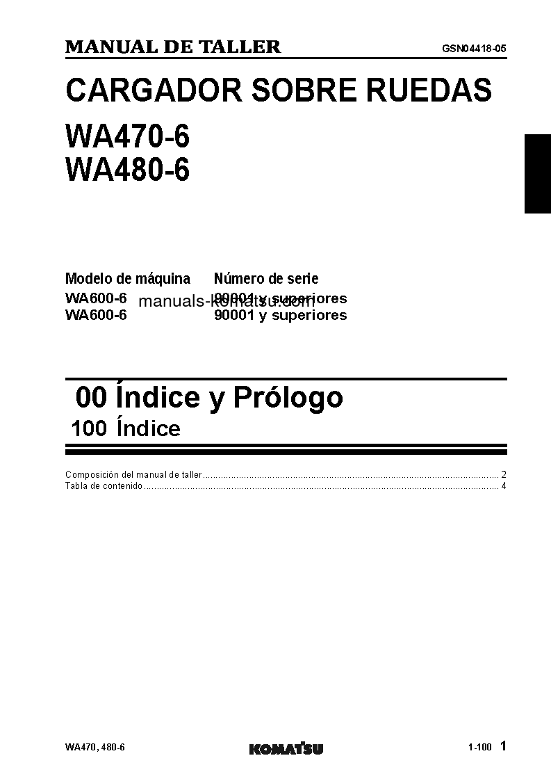 Protected: WA470-6(JPN) S/N 90001-UP Shop (repair) manual (Spanish)