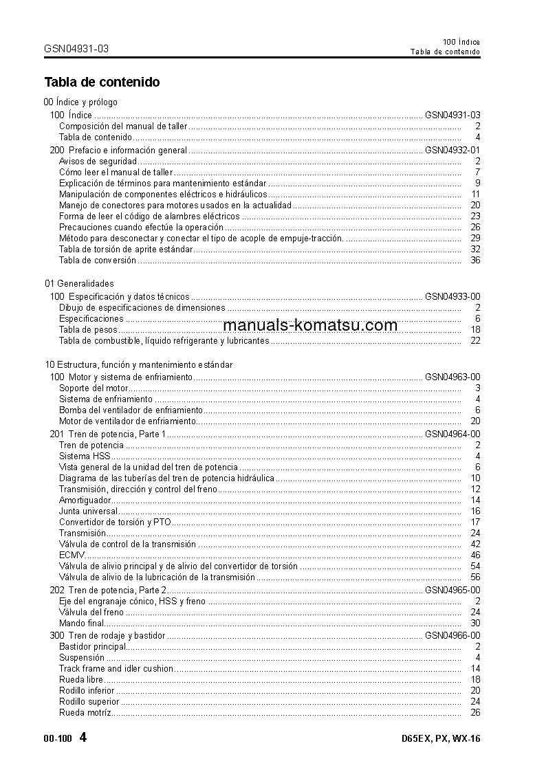 Protected: D65PX-16(JPN) S/N 80001-UP Shop (repair) manual (Spanish)