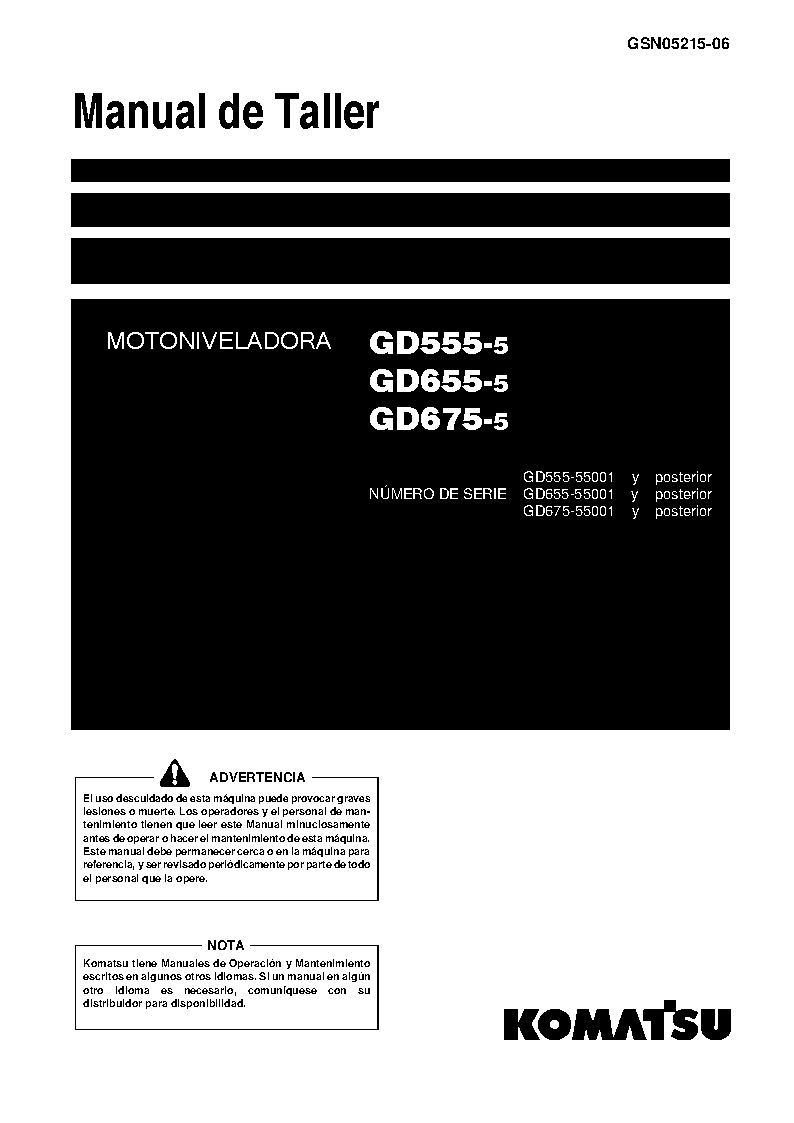 GD675-5(JPN) S/N 55001-UP Shop (repair) manual (Spanish)