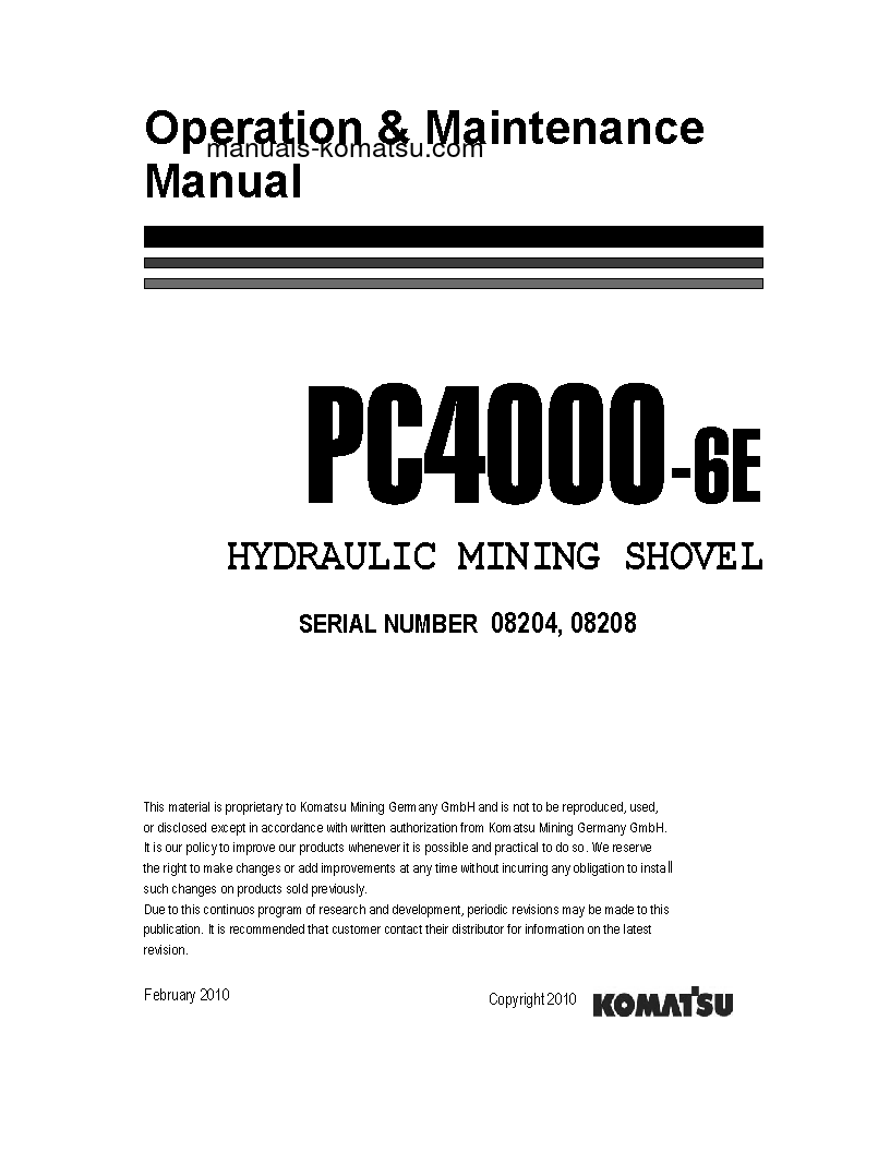 PC4000-6(DEU)-ELECTRIC MOTOR S/N 08208-08208 Operation manual (English)