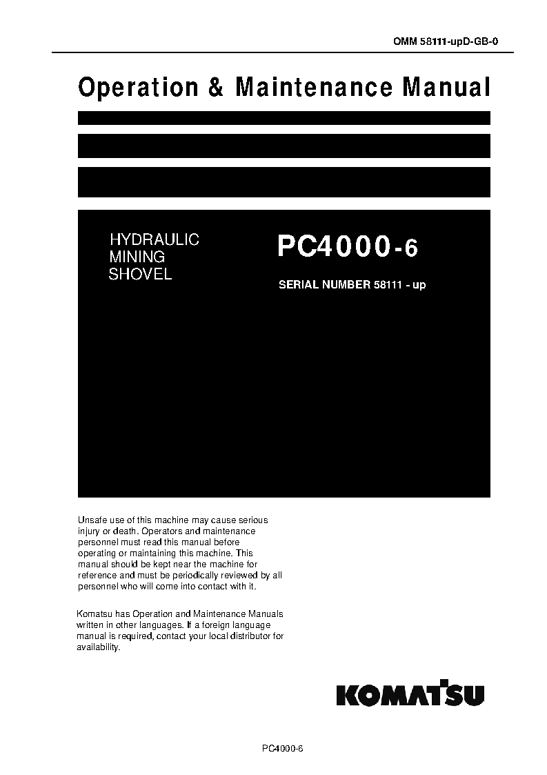 PC4000-6(DEU) S/N 58111-UP Operation manual (English)