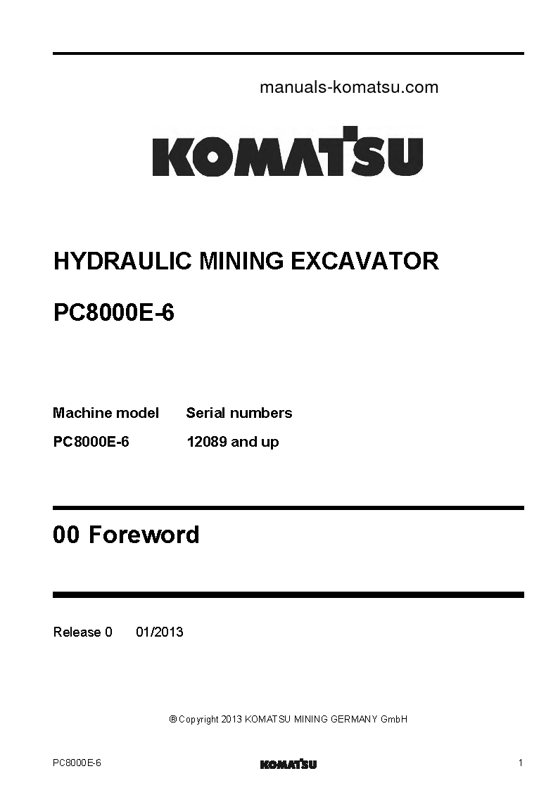Protected: PC8000E-6(DEU) S/N 12089 Shop (repair) manual (English)
