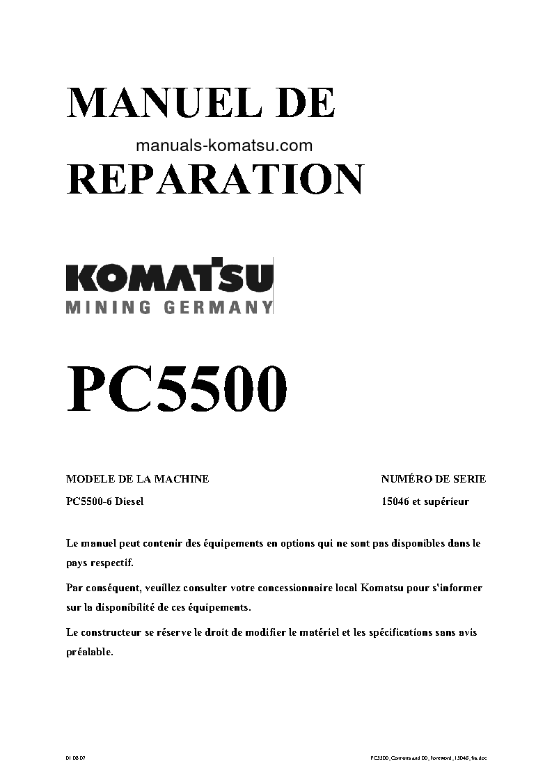 PC5500-6(DEU) S/N 15046-UP Shop (repair) manual (French)