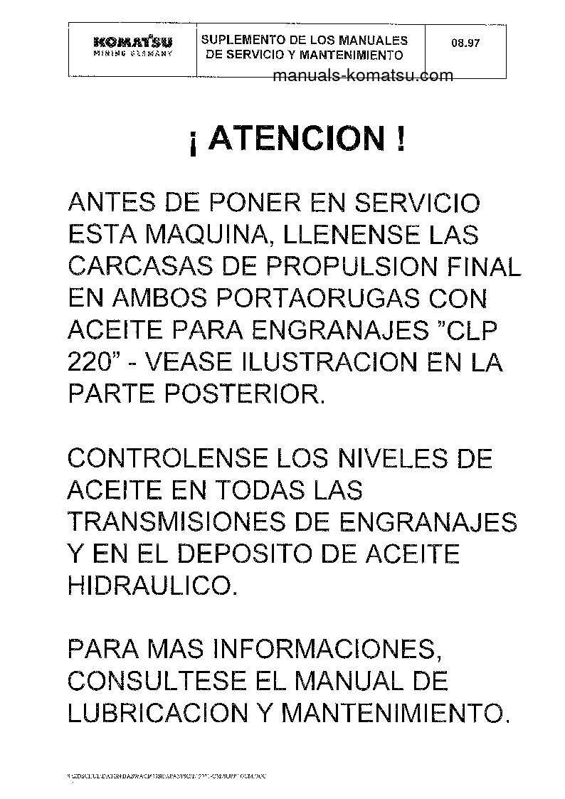 PC8000-6(DEU)-MIAN DRIVE MOTOR S/N 12031-12031 Operation manual (Spanish)