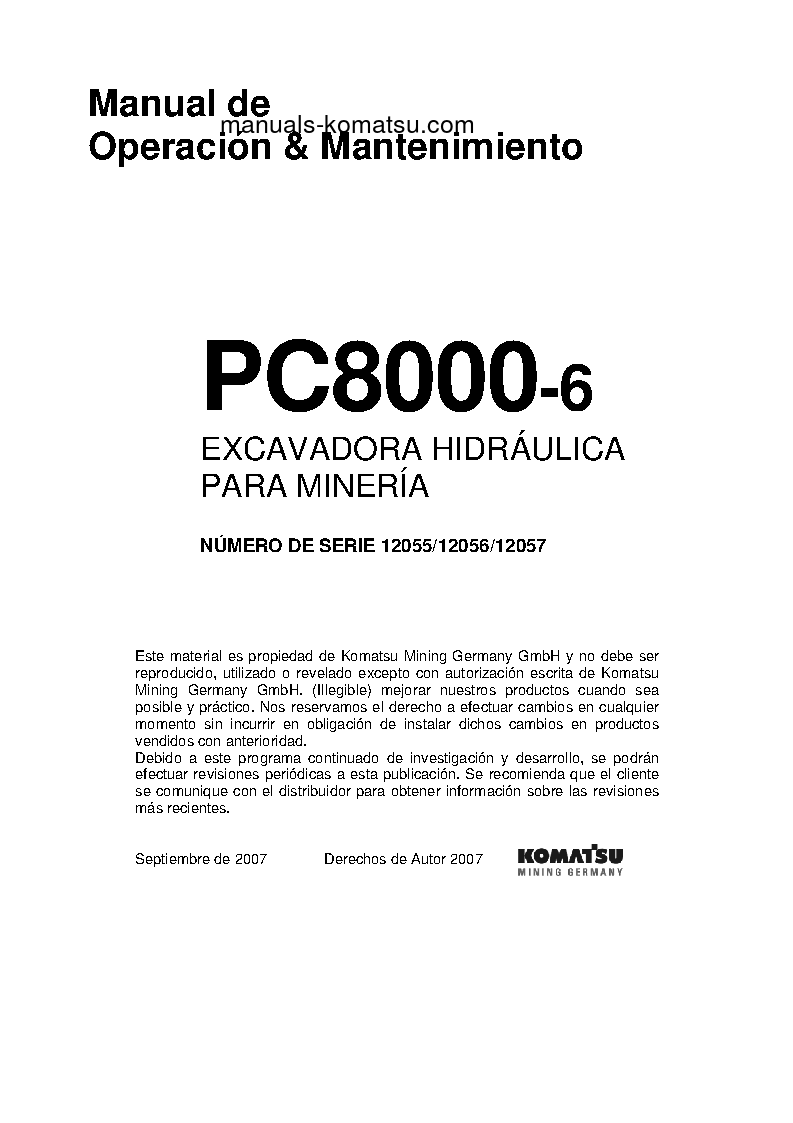 PC8000-6(DEU)-ELECTRIC MOTOR S/N 12055-12057 Operation manual (Spanish)