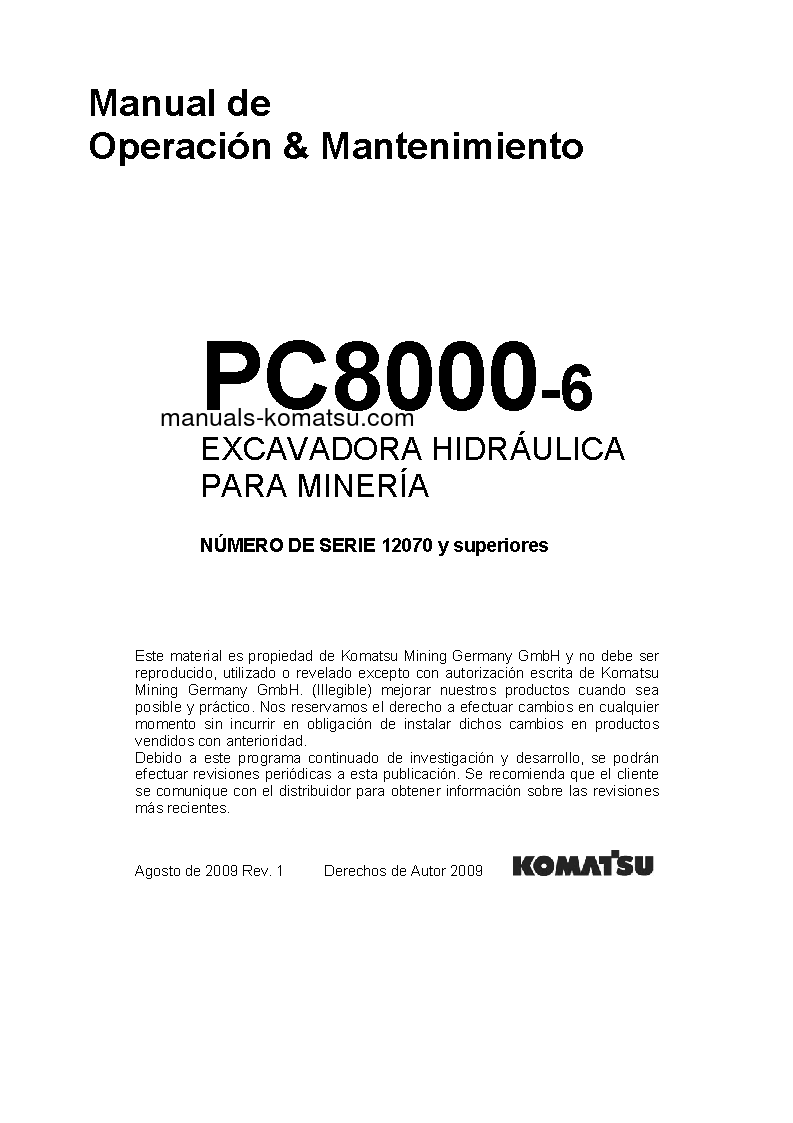 PC8000-6(DEU)-ELECTRIC MOTOR S/N 12070-UP Operation manual (Spanish)