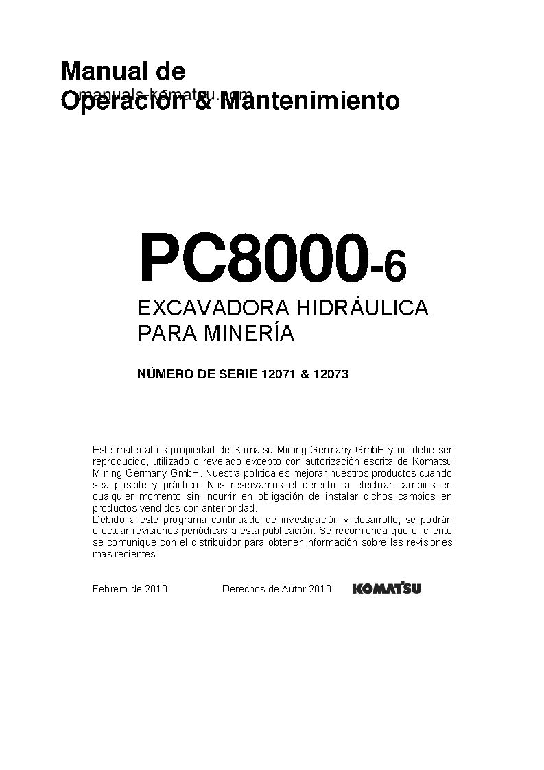 PC8000-6(DEU) S/N 12073-12073 Operation manual (Spanish)