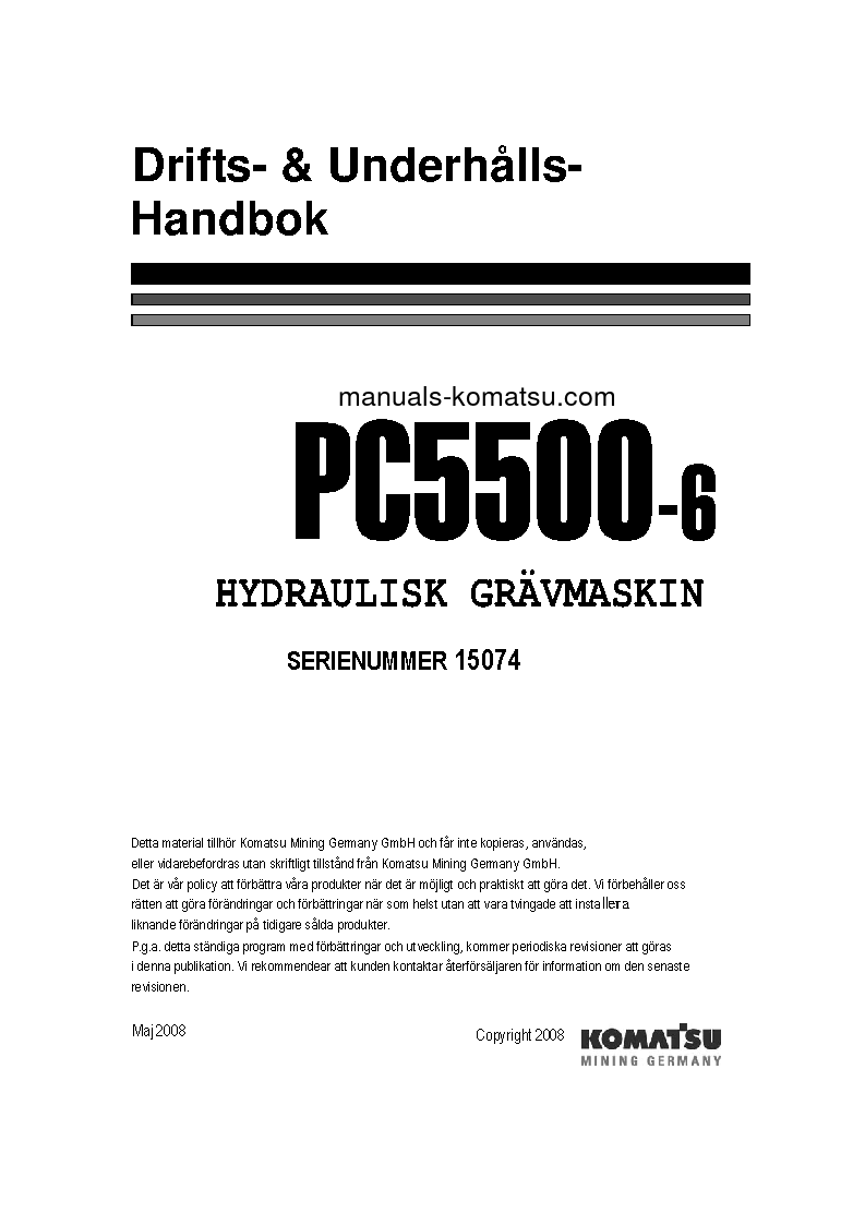 PC5500-6(DEU) S/N 15074-15074 Operation manual (Swedish)