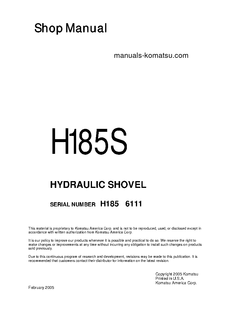 H185S(DEU) S/N 06111 Shop (repair) manual (English)