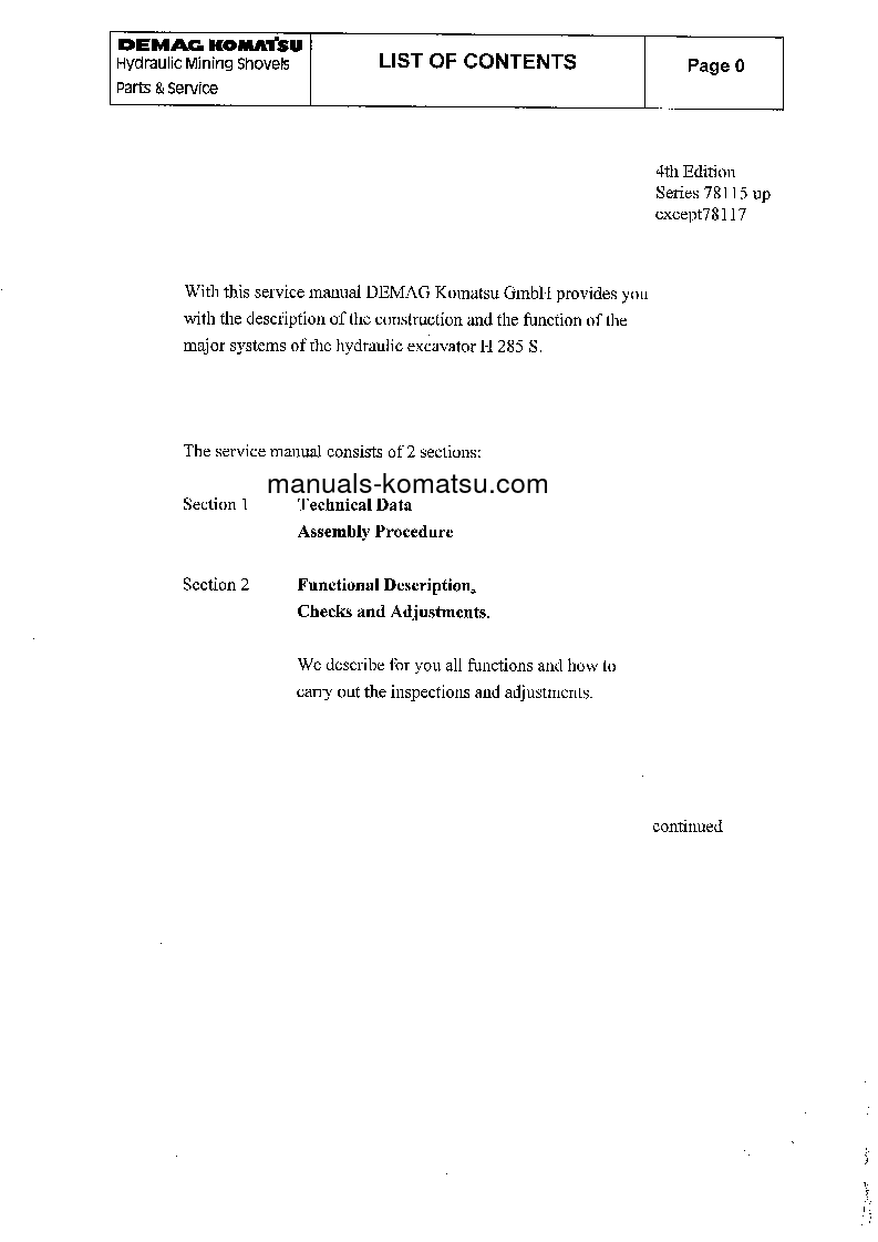 H285S(DEU) S/N 78115 Shop (repair) manual (English)