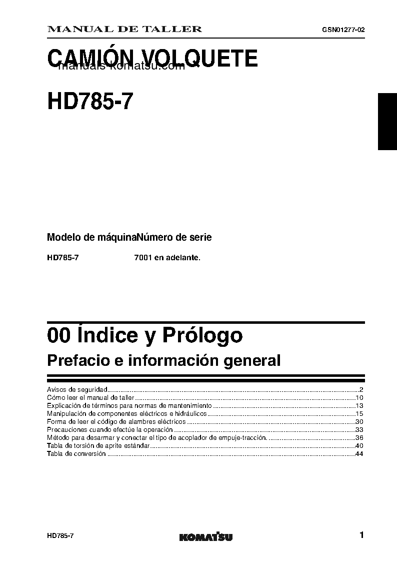 Protected: HD785-7(JPN) S/N 7001-UP Shop (repair) manual (Spanish)