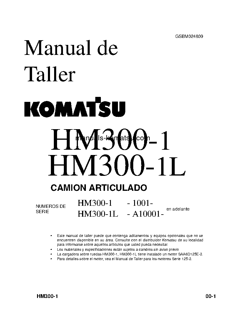 Protected: HM300-1(USA)-L S/N A10001-UP Shop (repair) manual (Spanish)