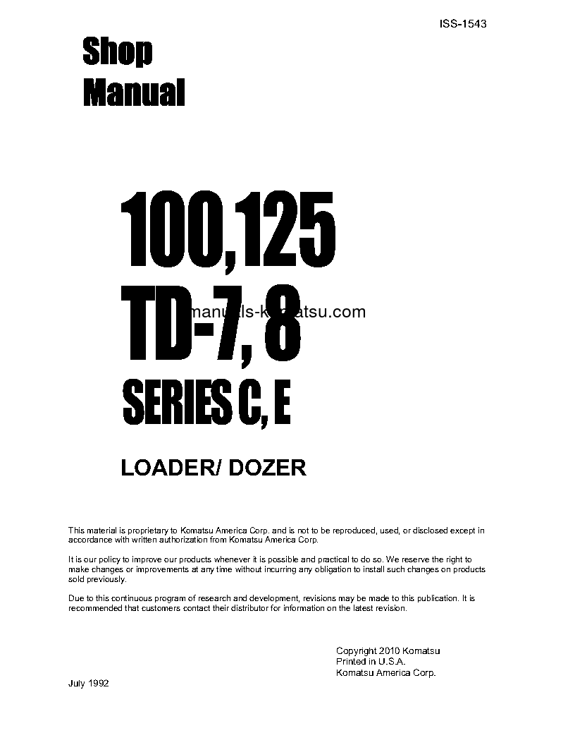 125C S/N ALL Shop (repair) manual (English)