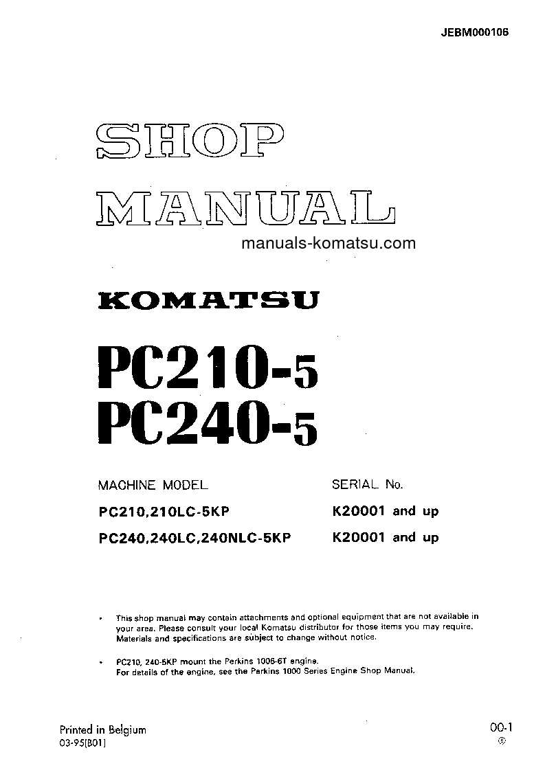 PC240-5(GBR)-KP S/N K20001-UP Shop (repair) manual (English)