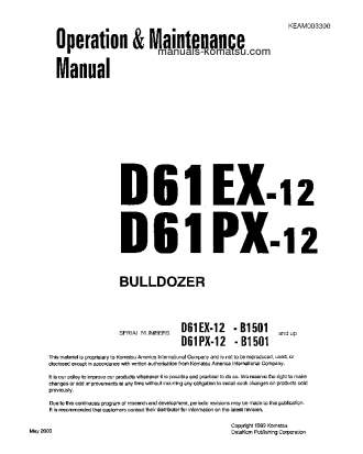 D61PX-12(BRA) S/N B1501-B3000 Operation manual (English)