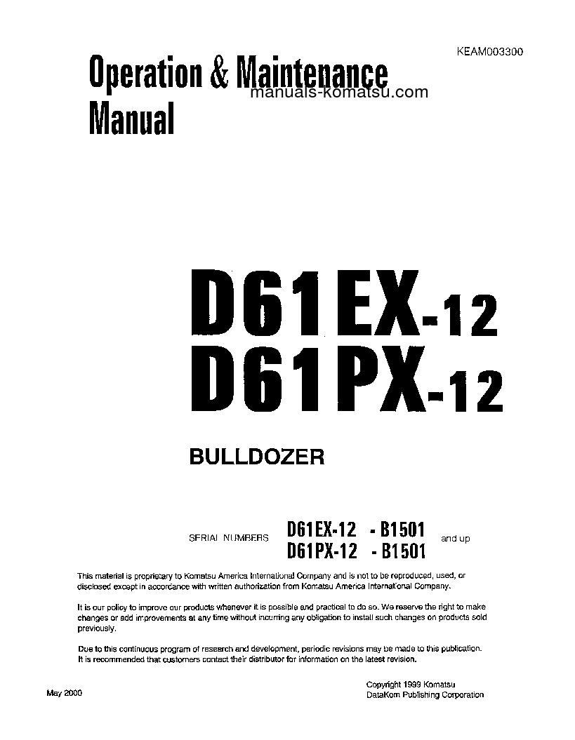 D61PX-12(BRA) S/N B1501-B3000 Operation manual (English)