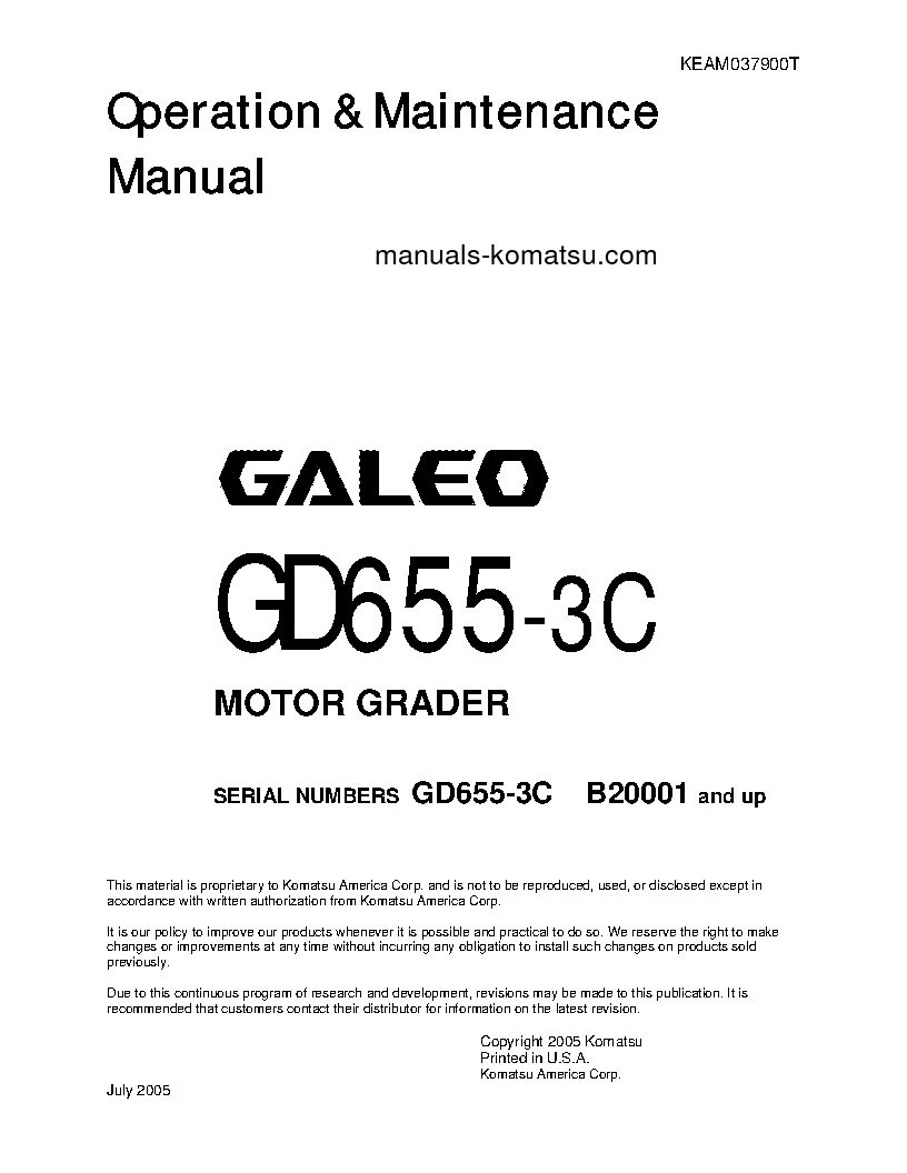 GD655-3C(BRA) S/N B15001-UP Operation manual (English)