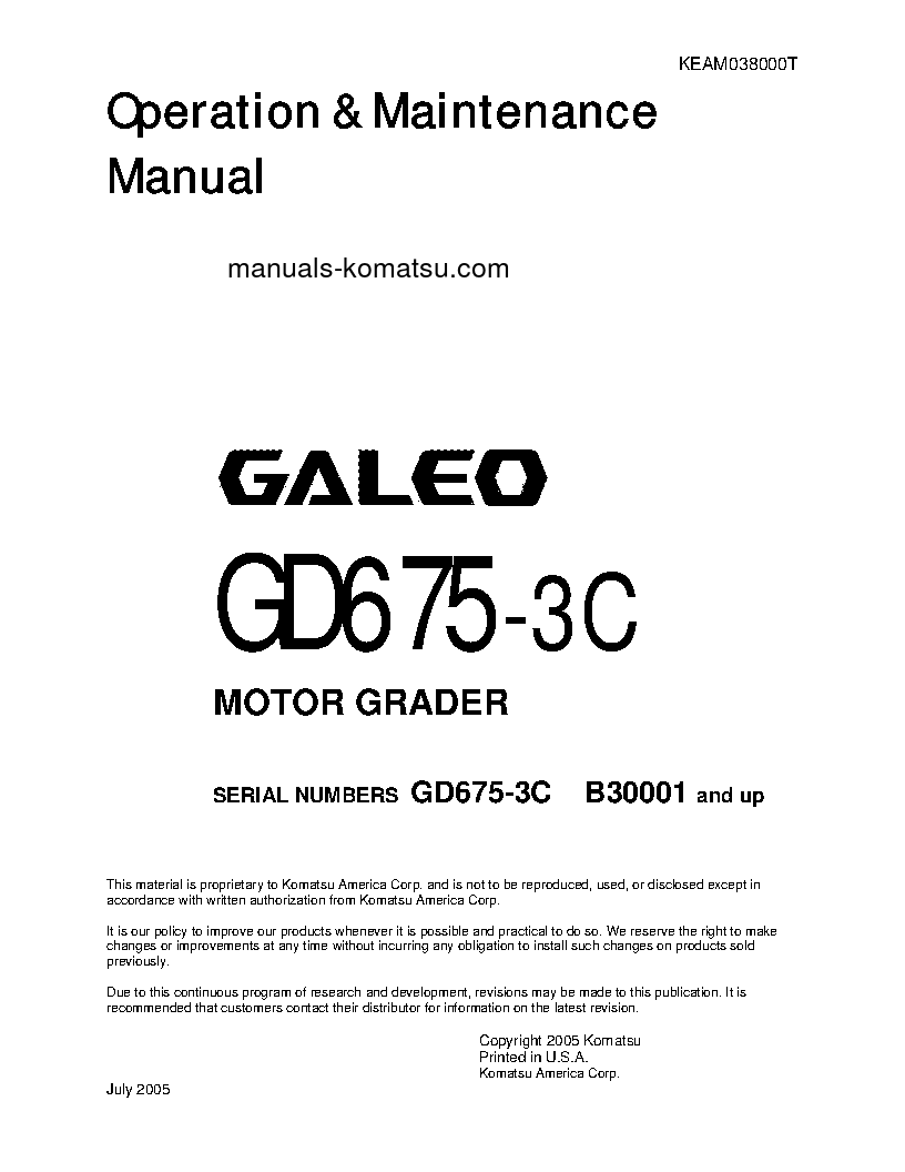 GD675-3(JPN)-FOR N. AMERICA S/N B30001-UP Operation manual (English)
