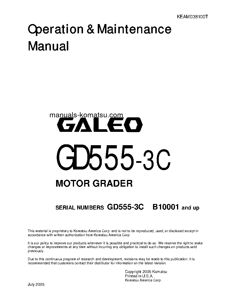 GD555-3(JPN)-FOR N. AMERICA S/N B10001-UP Operation manual (English)