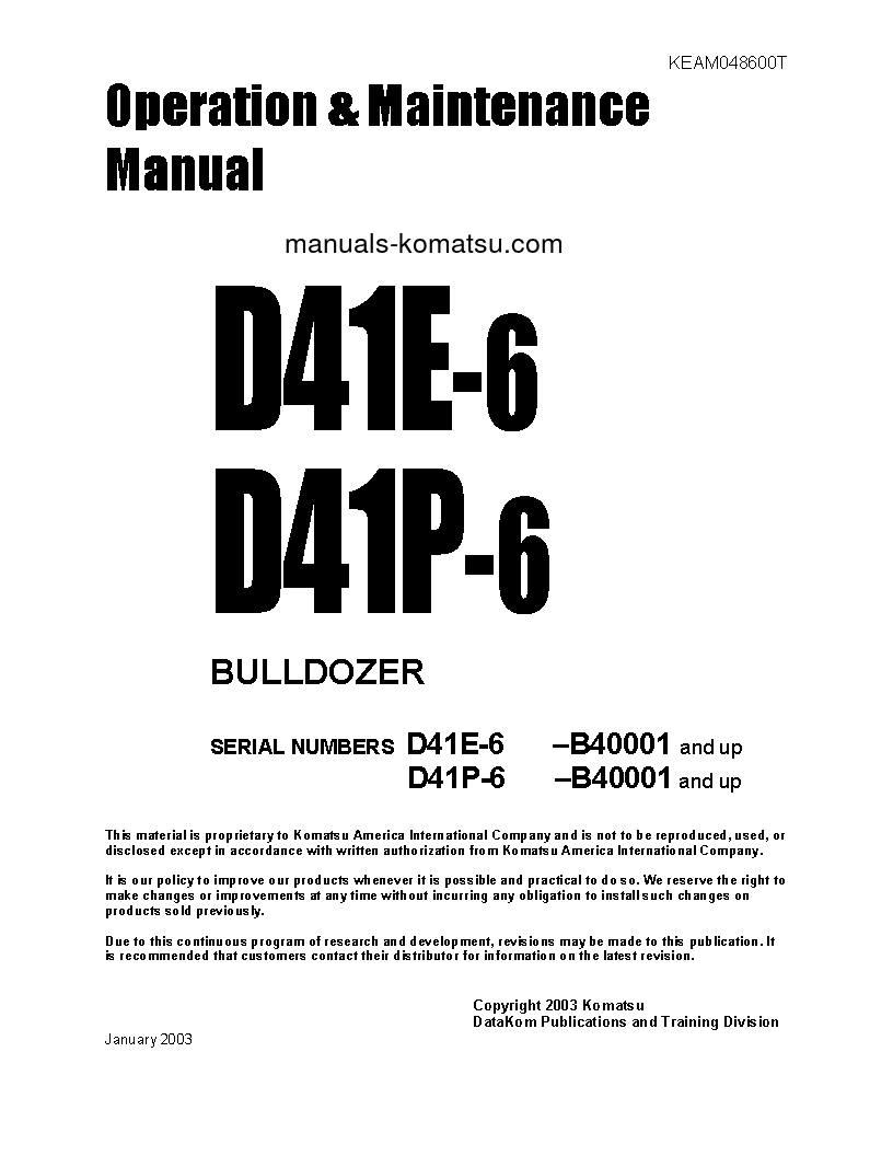 D41P-6(JPN) S/N B40001-UP Operation manual (English)
