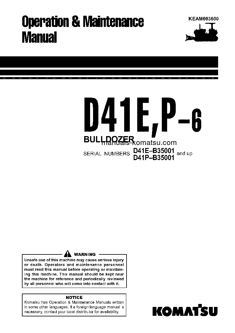 D41P-6(BRA) S/N B35001-B40000 Operation manual (English)