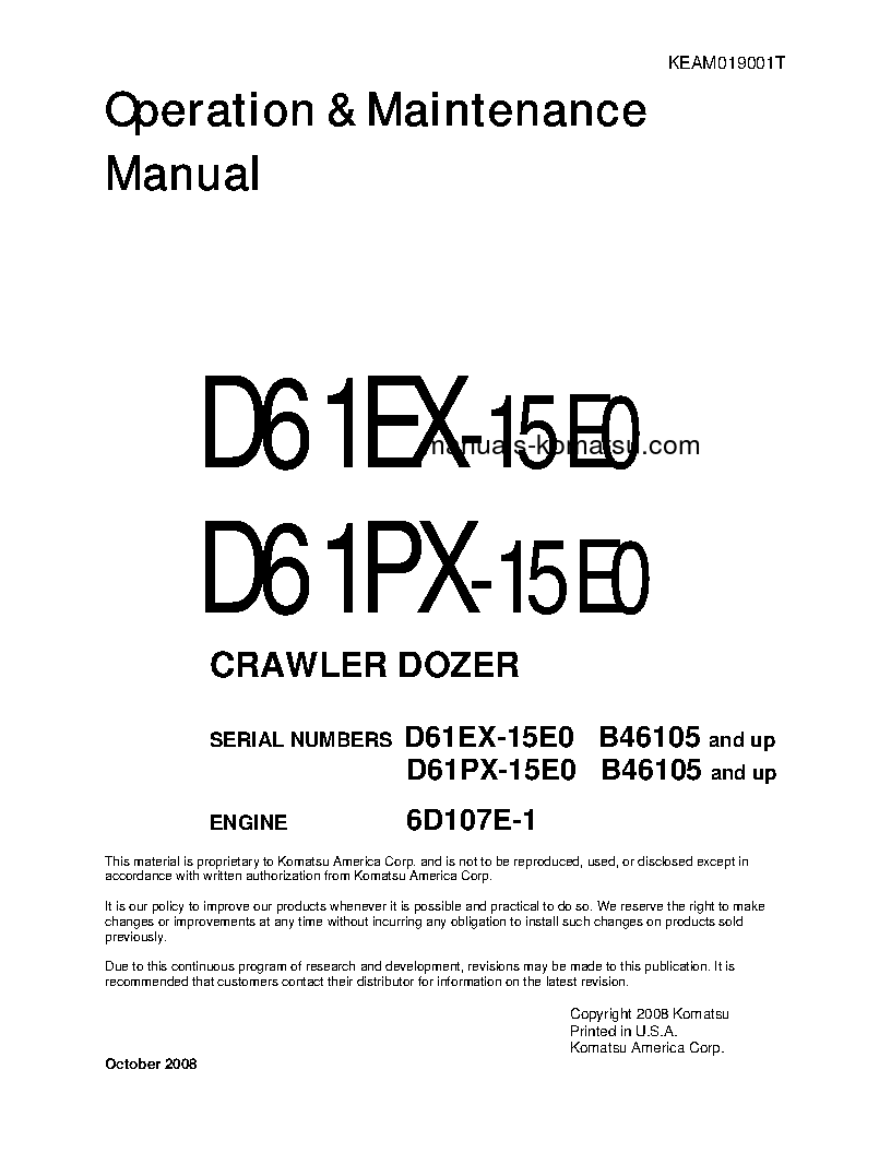 D61EX-15(BRA)-E0 S/N B46105-UP Operation manual (English)