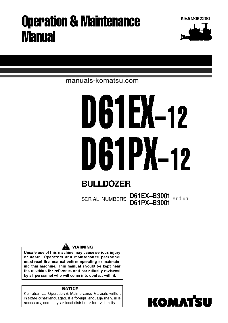 D61PX-12(BRA) S/N B3001-UP Operation manual (English)