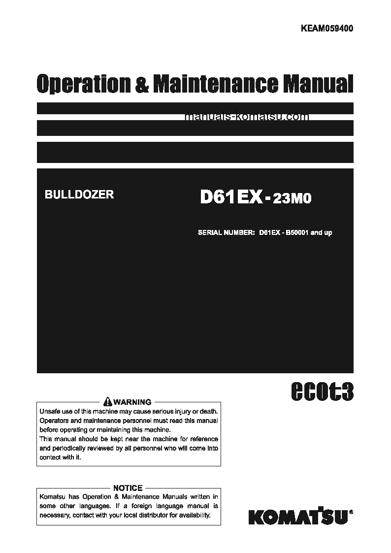 D61EX-23(BRA)-M0 S/N B50001-UP Operation manual (English)