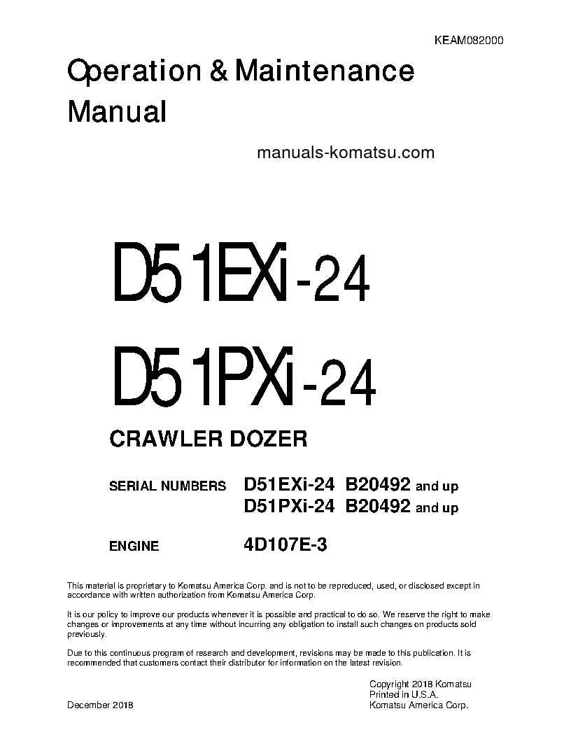D51EXI-24(BRA) S/N B20492-B20711 Operation manual (English)
