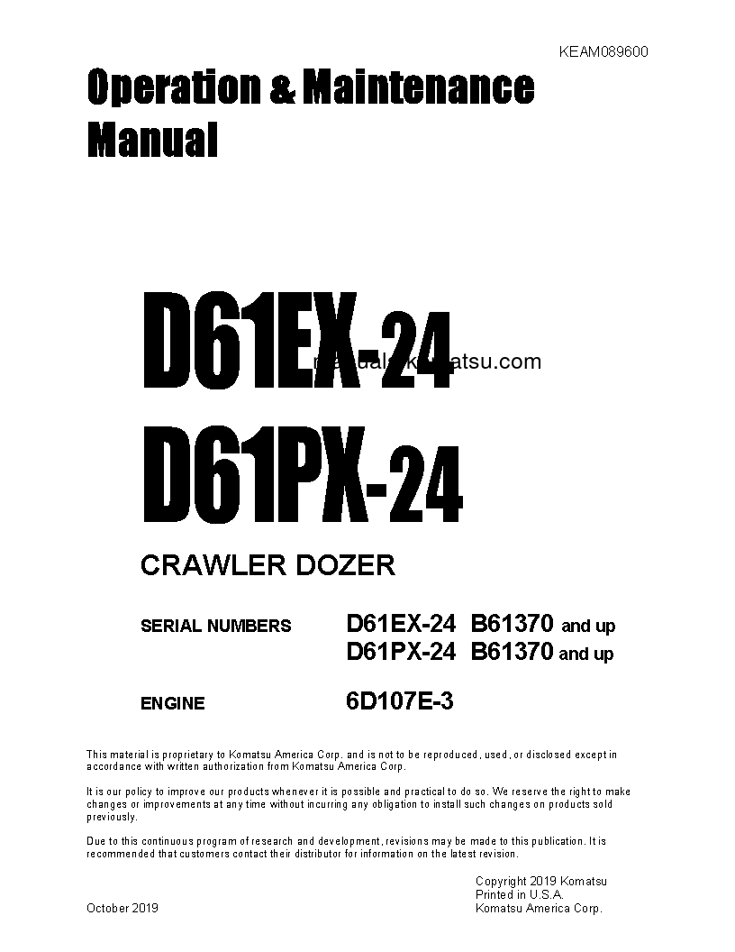 D61PX-24(BRA) S/N B61370-UP Operation manual (English)