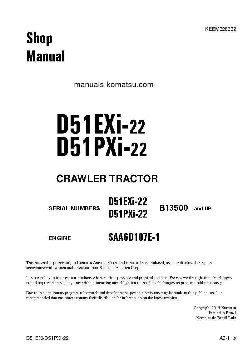 Protected: D51PXI-22(BRA) S/N B13500-UP Shop (repair) manual (English)