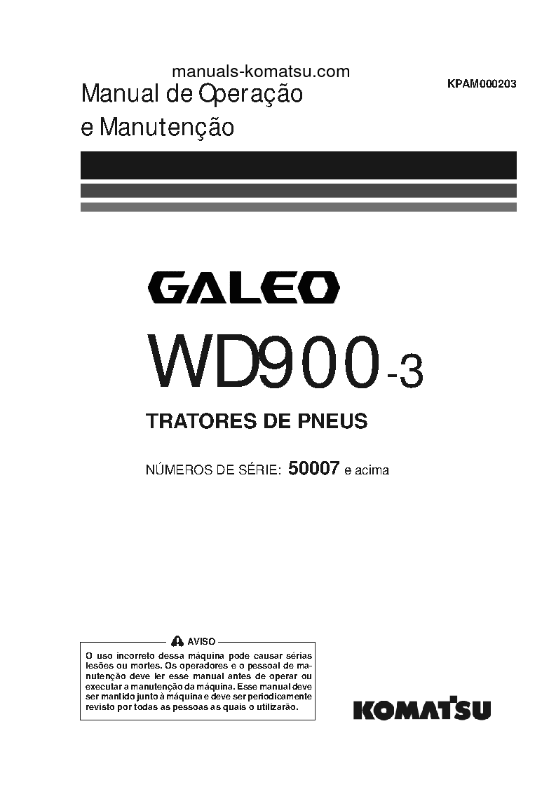 WD900-3(JPN) S/N 50001-UP Operation manual (Portuguese)