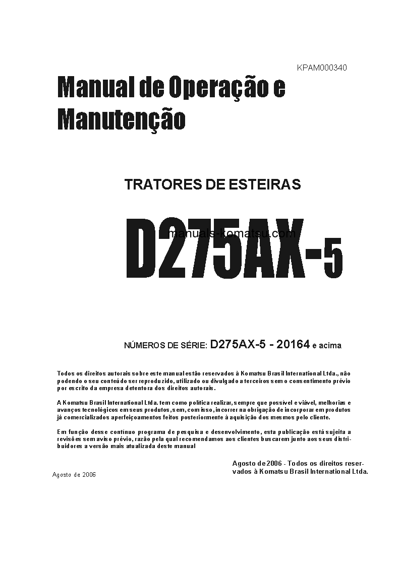 D275AX-5(JPN) S/N 20164-UP Operation manual (Portuguese)