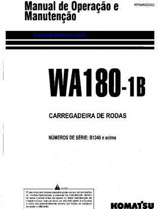 WA180-1(BRA)-B S/N B1340-UP Operation manual (Portuguese)